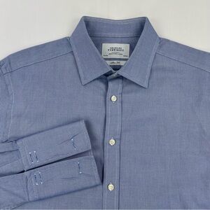 Charles Tyrwhitt Dress Button Shirt Mens 16.5/33 Blue Slim Fit French Cuff